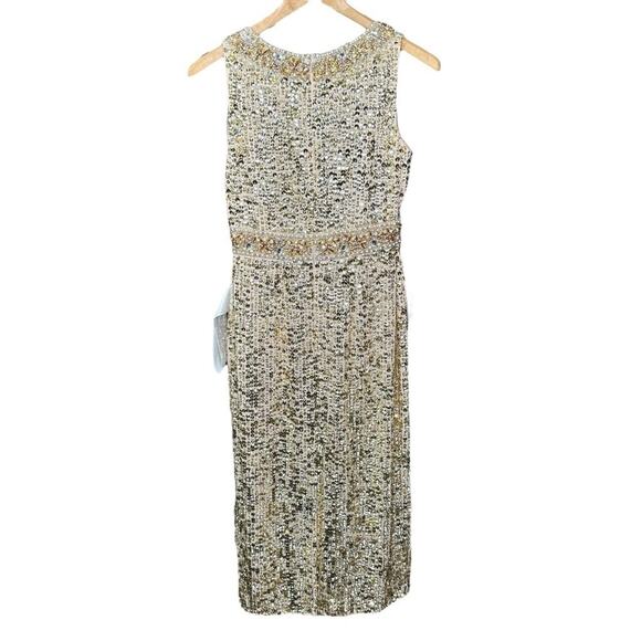 Mac Duggal Gold Embellished Sleeveless High Neck Midi Dress 2 - Picture 8 of 12